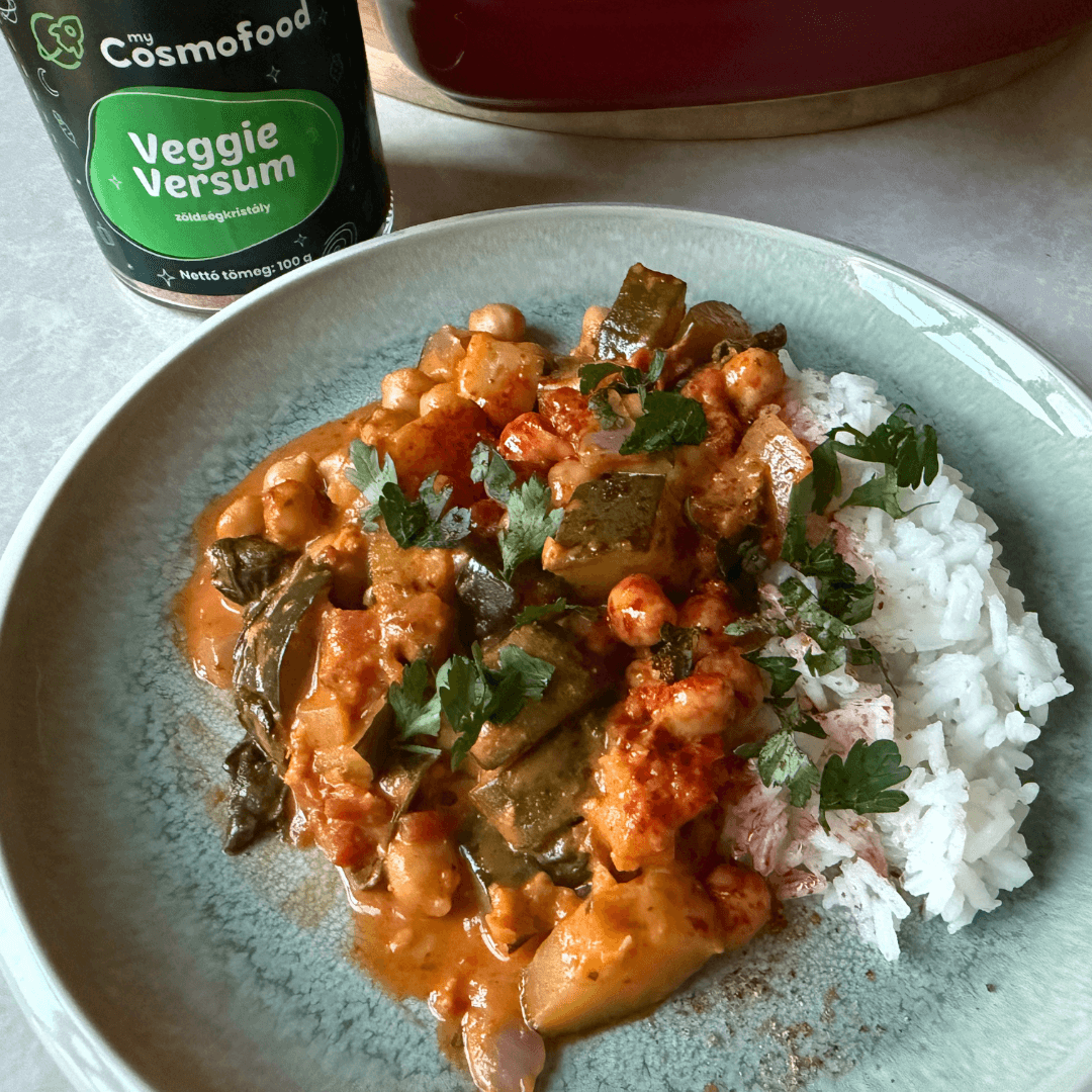 Fűszeres sült cukkinis csicseriborsó curry